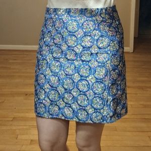 🌹FJ Lancaster Preppy Blue Floral and Embroidered Straight Mini Skirt S